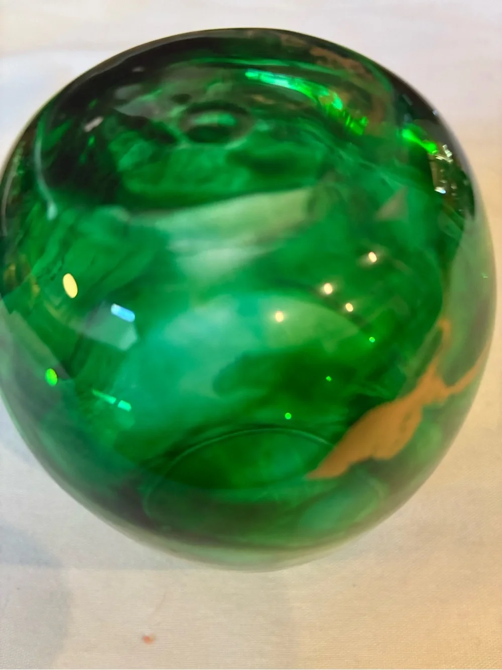 Handblown Green Glass Vase Wine Glass with Gold Veining Emerald Green Glass